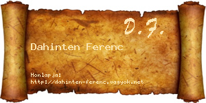 Dahinten Ferenc névjegykártya